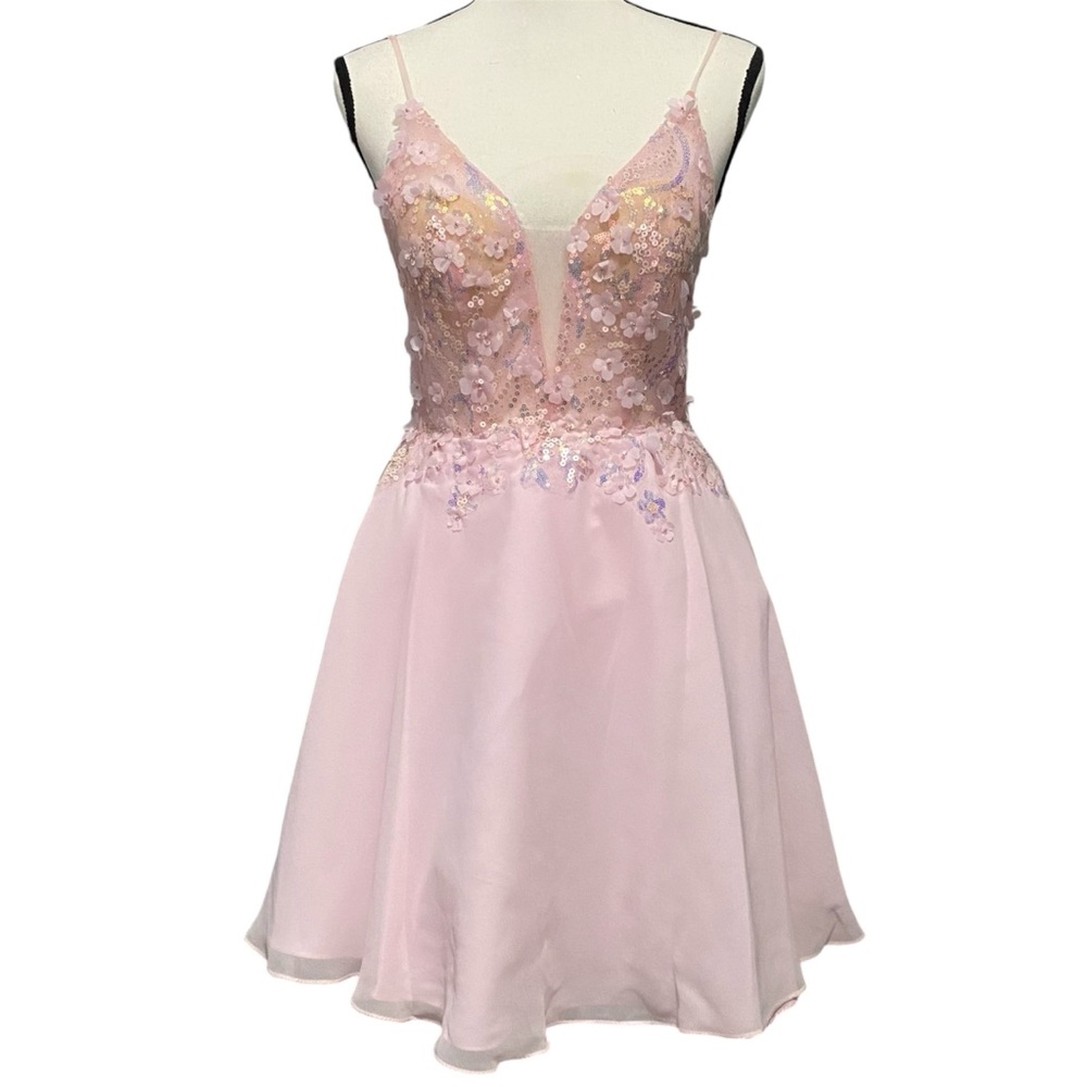 PromGirl Sheer-Bodice Floral Sequin Dress Size 4